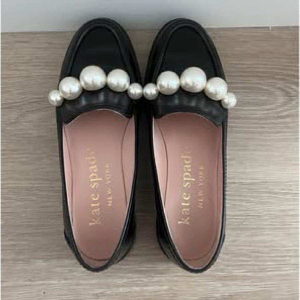 Kate Spade Black Loafers with Pearl Detail